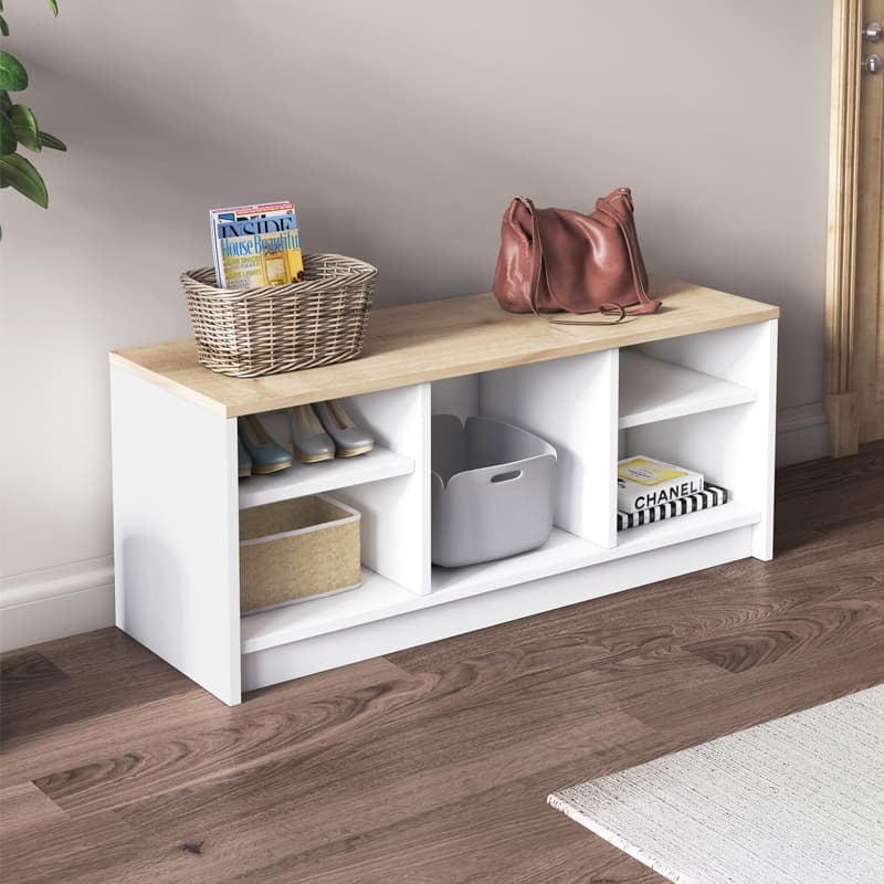 Παπουτσοθήκη London Megapap χρώμα λευκό - sapphire oak 100x35x40εκ.